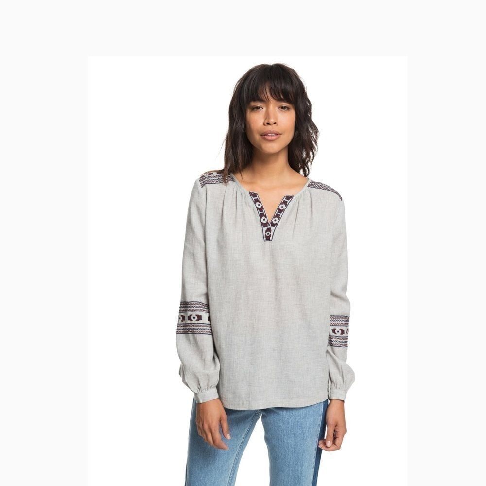 Roxy Long Sleeve Embroidered peasant blouse